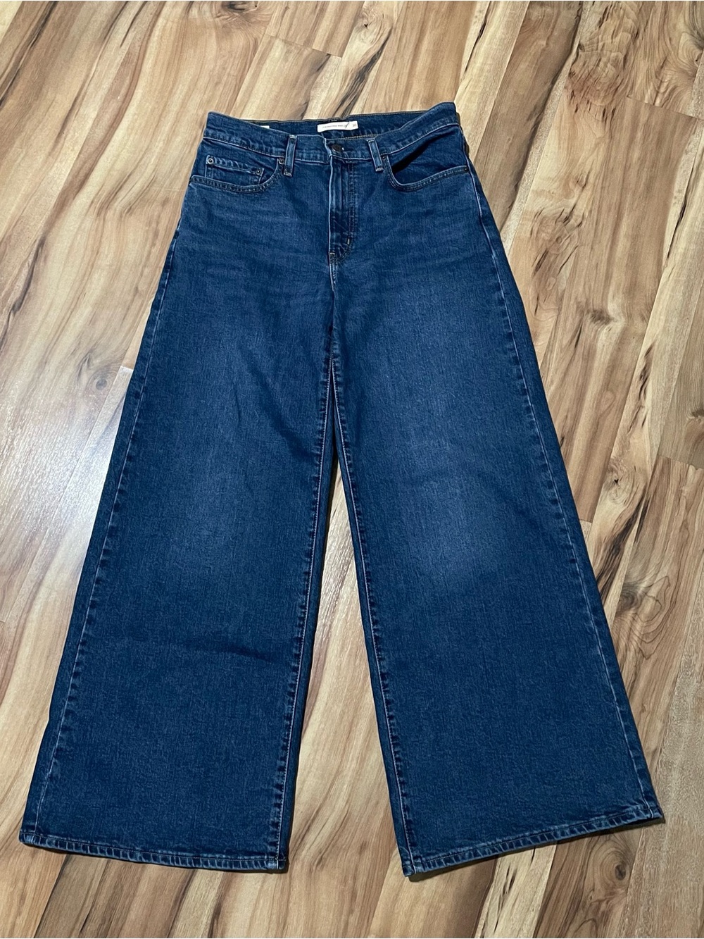 Levi's Premium 728 High Rise Wide Leg Jeans Woodstock Blue Wash W30 L32 Big E